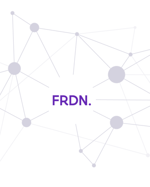 FRDN in a white circle. From this circle there are other small gray ones connected to it as a network.